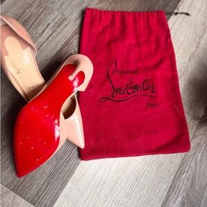 Christian Louboutin Blush Patent Pointed-Toe Pumps with Red Sole